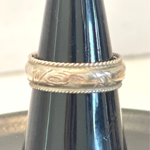 Sterling Silver 925 Women's Engraved Wedding Band Ring Rope Edge Size 6 Vintage - Picture 3 of 8